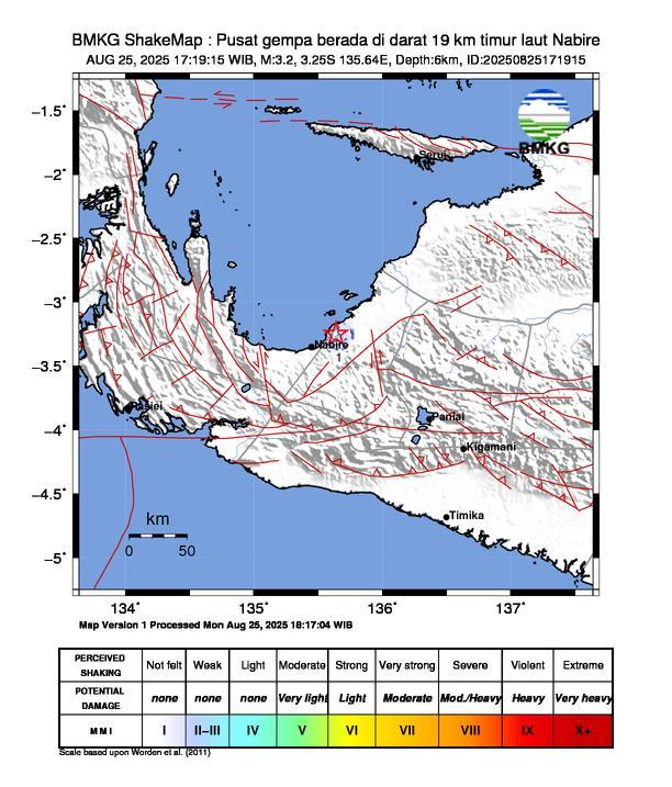 Gempa Magnitudo 3.2, 19 Km Dari Timur Laut Nabire