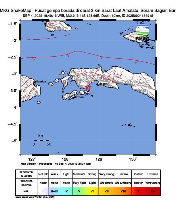 Gempa Magnitudo 2.9, 3km dari Barat Laut Amalatu, Seram Bagian Barat