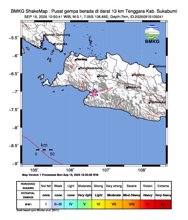 Gempa Magnitudo 3.1, 13km dari Tenggara Kab. Sukabumi