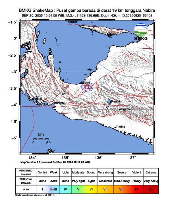 Gempa Magnitudo 3.4, 19km dari Tenggara Nabire