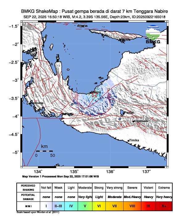Gempa Magnitudo 4.2, 7km dari Tenggara Nabire