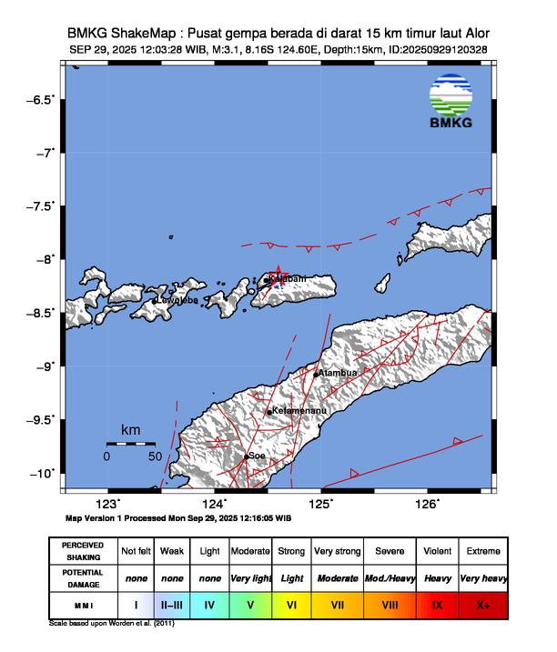 Gempa Magnitudo 3.1, 15km dari Timur Laut Alor