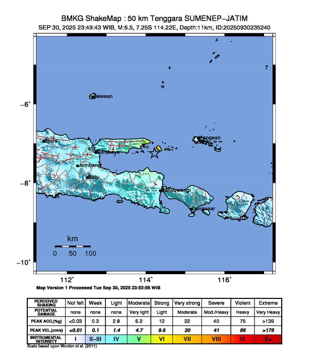 Gempa Magnitudo 6.5, 50km dari Tenggara Sumenep