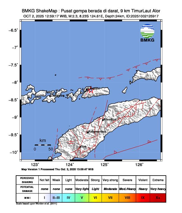 Gempa Magnitudo 2.3, 9km dari Timur Laut Alor