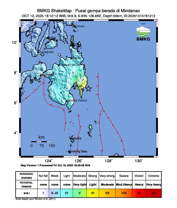 Gempa Magnitudo 6.9, Pusat gempa berada di Mindanao