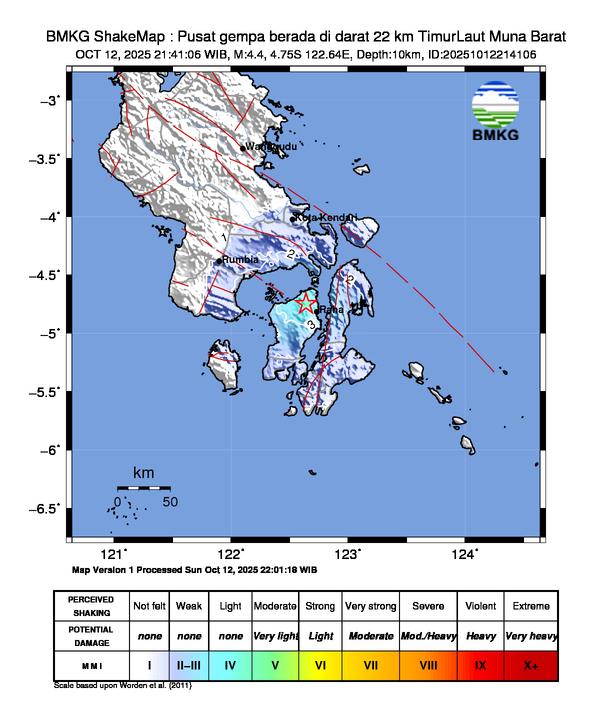 Gempa Magnitudo 4.4, 22km dari Timur Laut Muna Barat