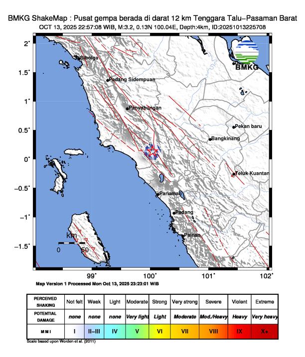 Gempa Magnitudo 3.2, 12km dari Tenggara Talu-Pasaman Barat