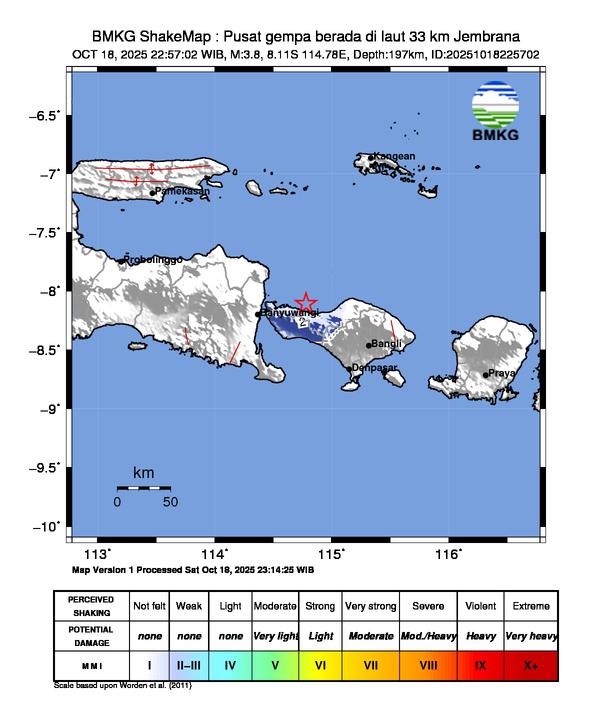 Gempa Magnitudo 3.8, 33km dari dari Jembrana