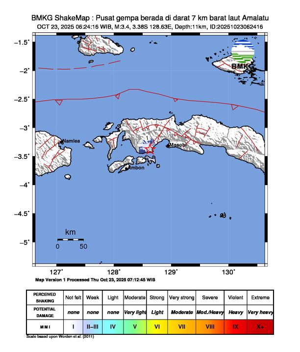 Gempa Magnitudo 3.4, 7km dari Barat Laut Amalatu