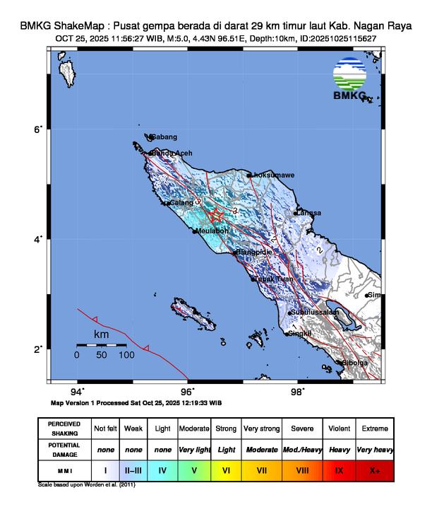 Gempa Magnitudo 5.0, 29km dari Timur Laut Kab. Nagan Raya