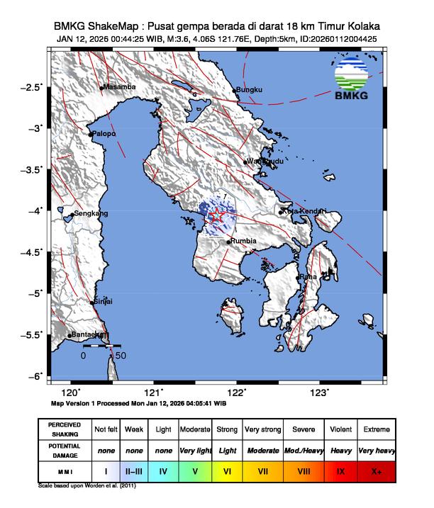 Gempa Magnitudo 3.6, 18km dari Dari Timur Kolaka