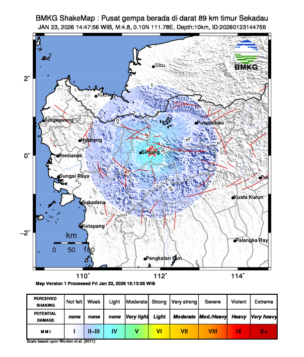 Gempa Magnitudo 4.8, 89km dari Timur Sekadau, Kalimantan Barat