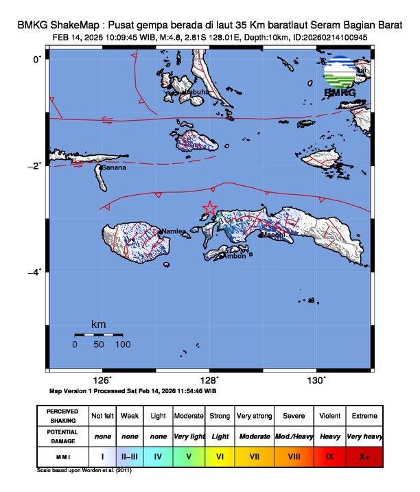 Gempa Magnitudo 4.8, 35 Km Barat Laut Seram Bagian Barat, Maluku