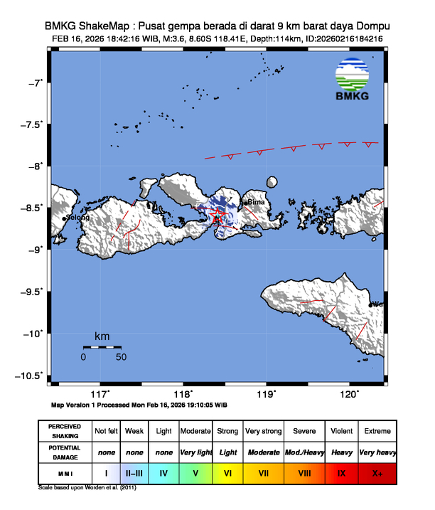 Gempa Magnitudo 3.6, 9km dari barat daya Dompu