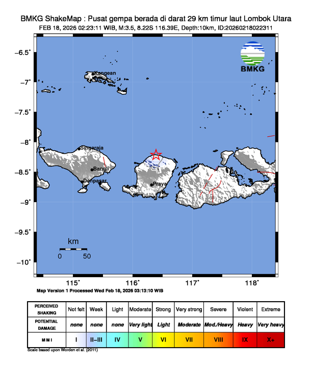 Gempa Magnitudo 3.5, 29km dari timur laut Lombok Utara