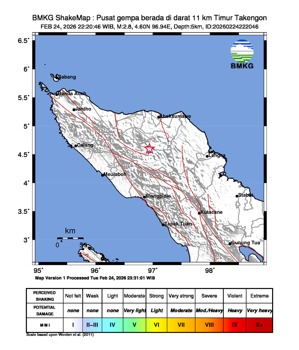 Gempa Magnitudo 2.8, 11km dari Timur Takengon
