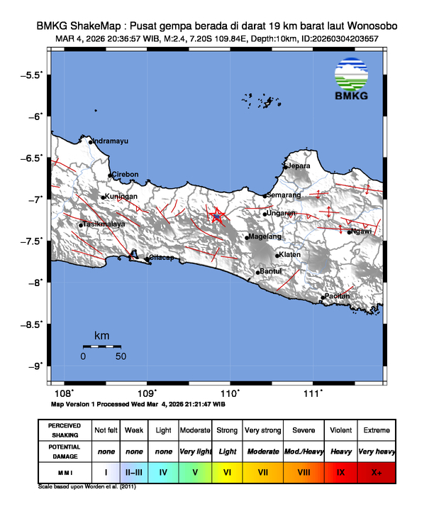 Gempa Magnitudo 2.4, 19km dari barat laut Wonosobo