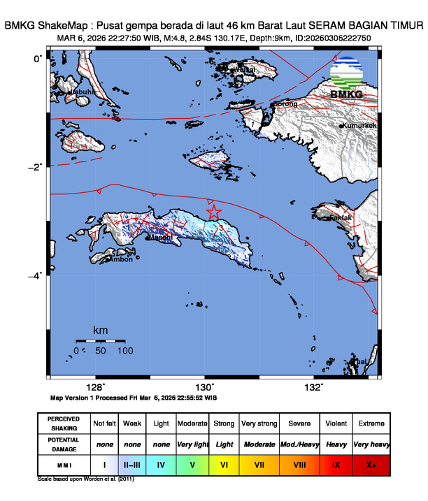 Gempa Magnitudo 4.8, 46km dari Barat Laut SERAM BAGIAN TIMUR
