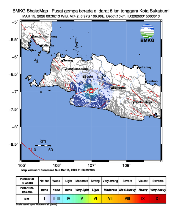 Gempa Magnitudo 4.2, 8km dari tenggara Kota Sukabumi