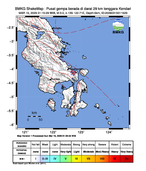 Gempa Magnitudo 3.0, 29km dari tenggara Kendari