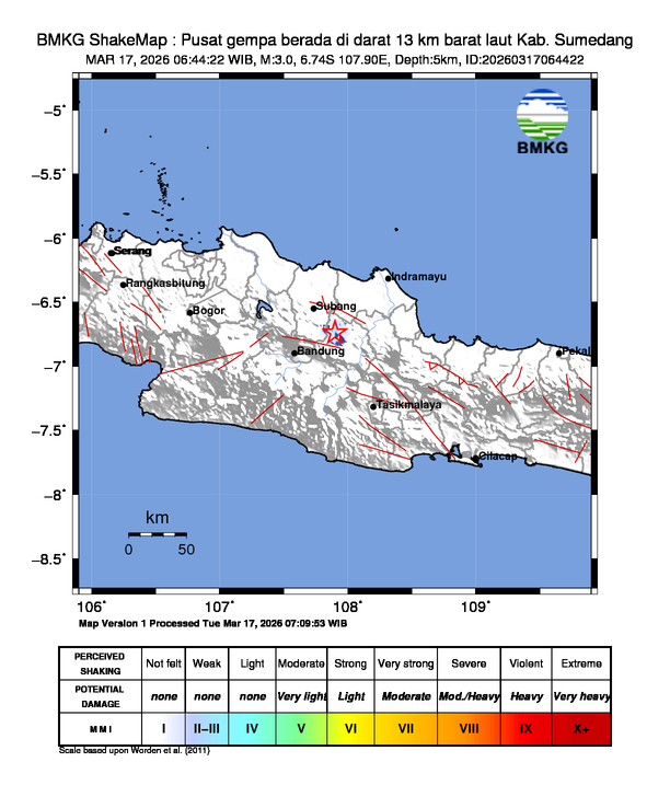 Gempa Magnitudo 3.0, 13km dari barat laut Kab. Sumedang