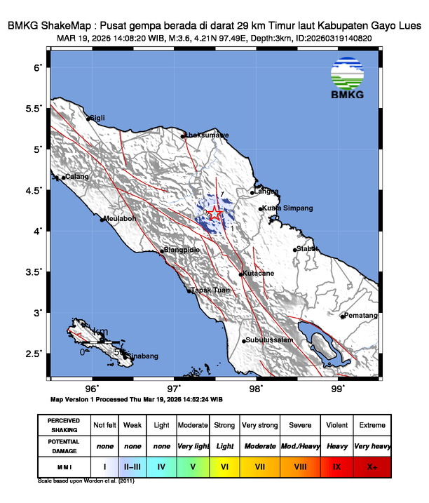 Gempa Magnitudo 3.6, 29km dari Timur laut Kabupaten Gayo Lues