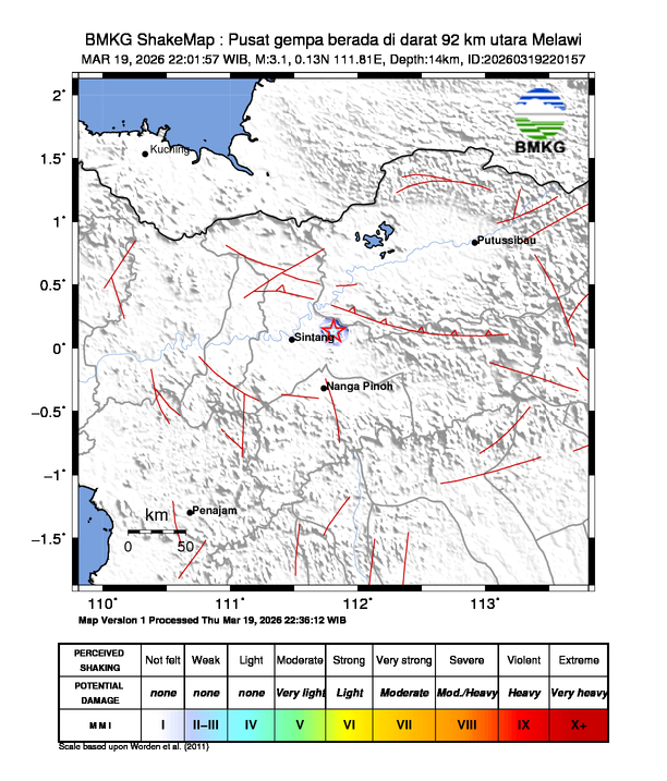 Gempa Magnitudo 3.1, 92km dari utara Melawi