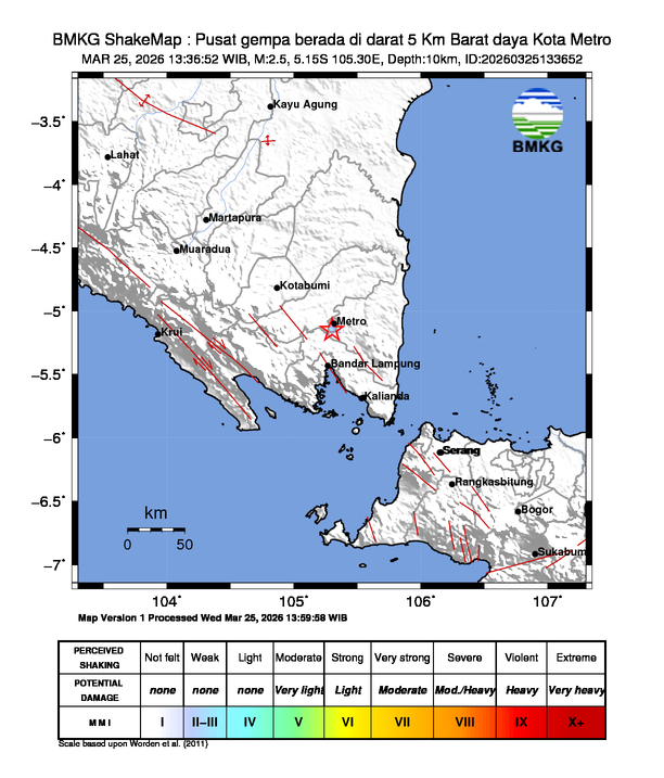 Gempa Magnitudo 2.5, 5 Km Barat daya Kota Metro