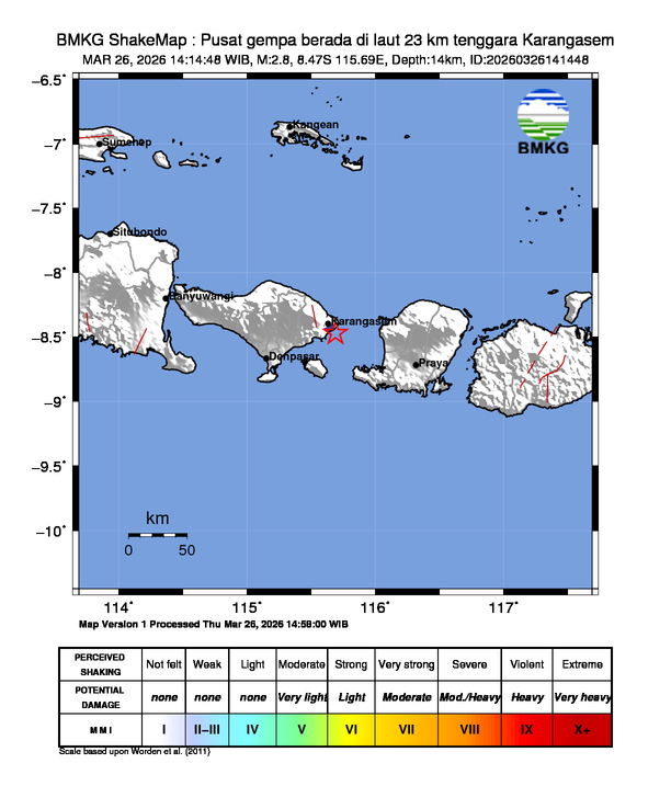 Gempa Magnitudo 2.8, 23km dari tenggara Karangasem