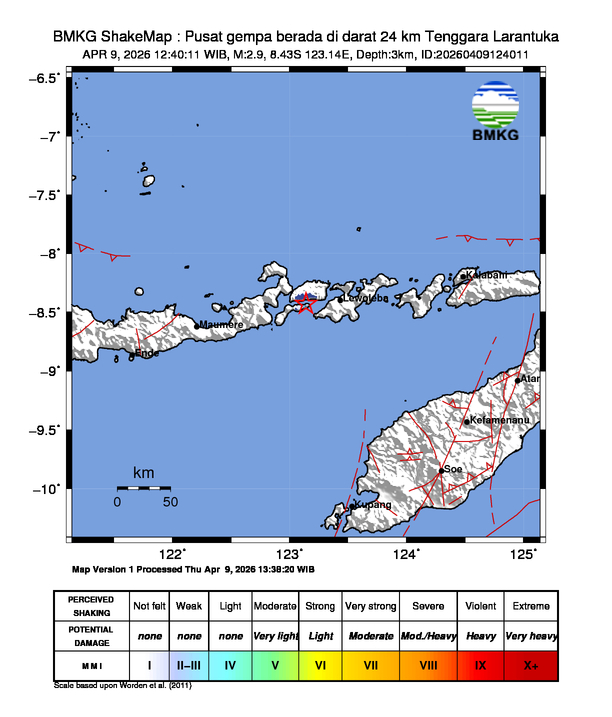 Gempa Magnitudo 2.9, 24km dari Tenggara Larantuka