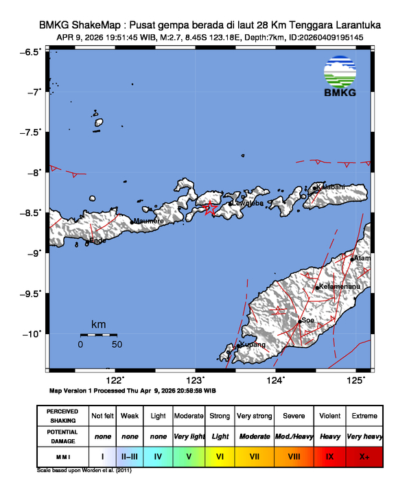 Gempa Magnitudo 2.7, 28 Km Tenggara Larantuka