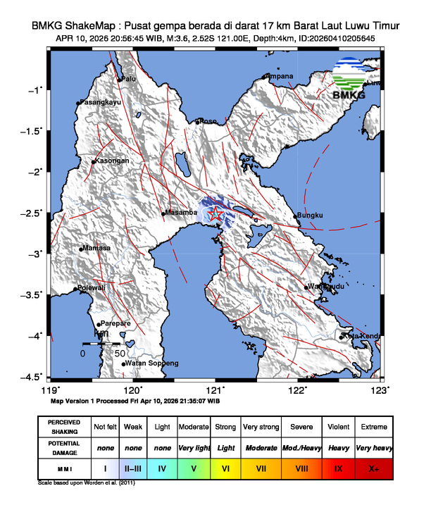 Gempa Magnitudo 3.6, 17km dari Barat Laut Luwu Timur