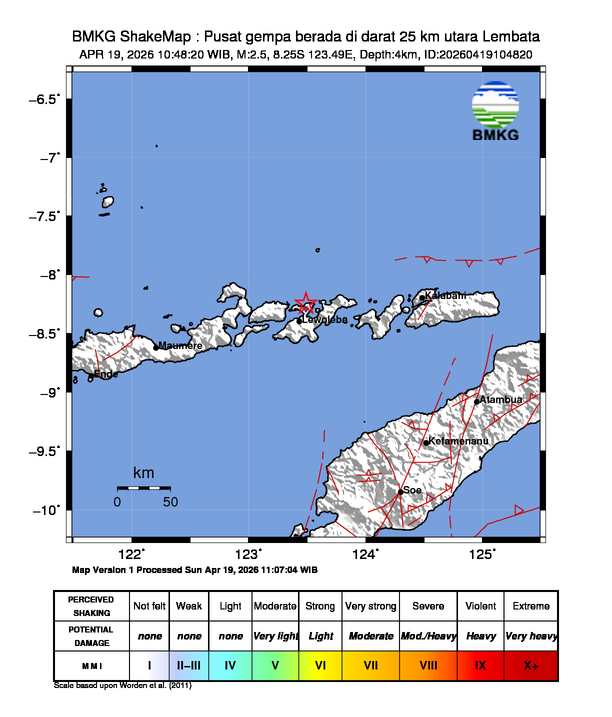 Gempa Magnitudo 2.5, 25km dari utara Lembata