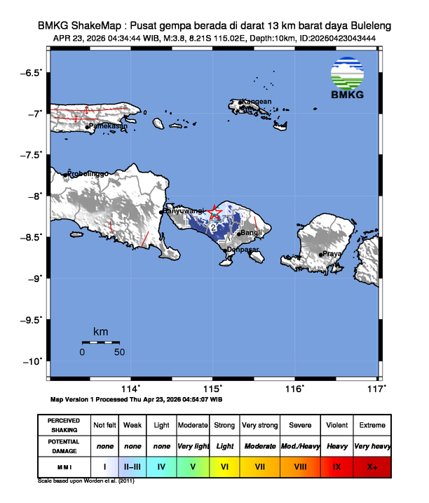 Gempa Magnitudo 3.8, 13km dari barat daya Buleleng