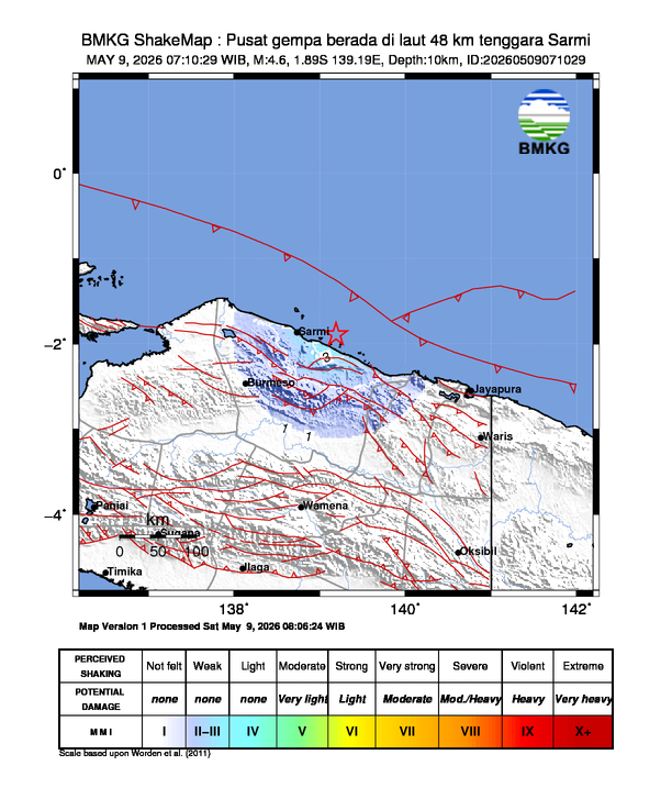 Gempa Magnitudo 4.6, 48km dari tenggara Sarmi