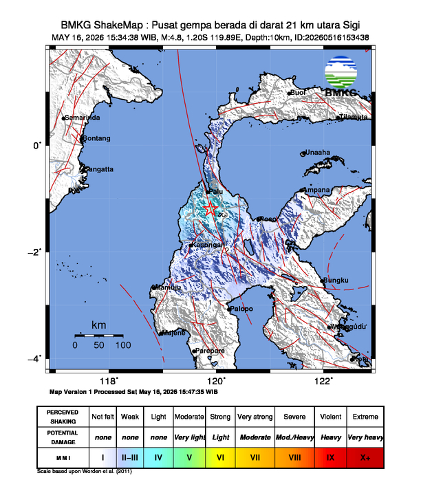 Gempa Magnitudo 4.8, 21km dari Utara Sigi, Sulawesi Tengah