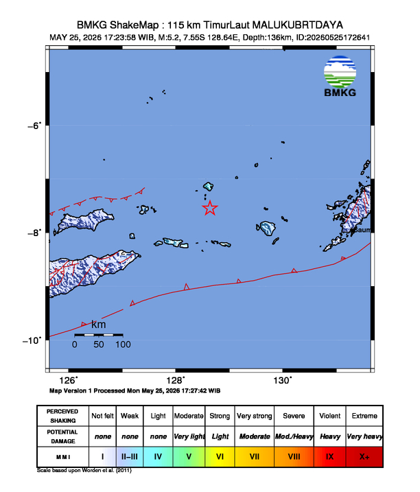 Peta gempa 115 km TimurLaut MALUKUBRTDAYA