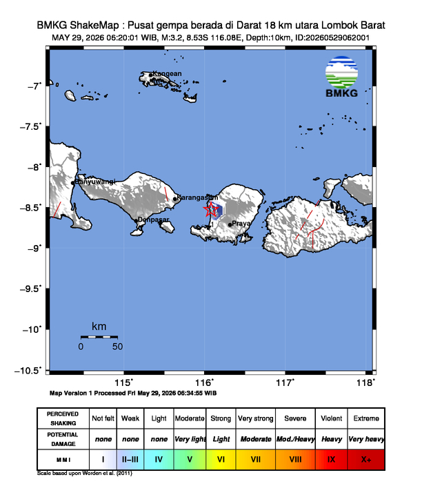 Gempa Magnitudo 3.2, Pusat gempa berada di Darat 18km dari utara Lombok Barat