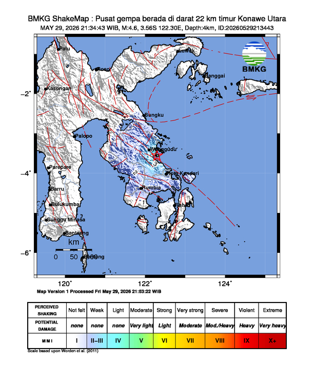 Gempa Magnitudo 4.6, 22km dari timur Konawe Utara