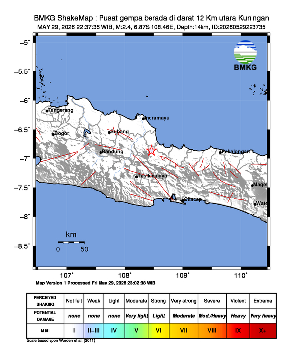Gempa Magnitudo 2.4, 12 Km utara Kuningan