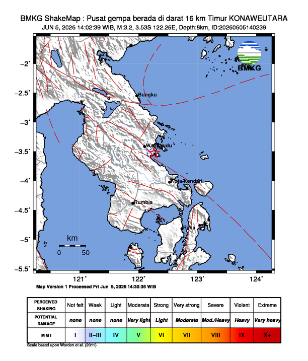 Gempa Magnitudo 3.2, 16km dari Timur KONAWEUTARA