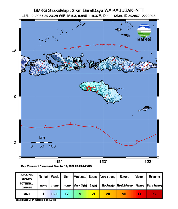 Peta gempa 2 km BaratDaya WAIKABUBAK-NTT