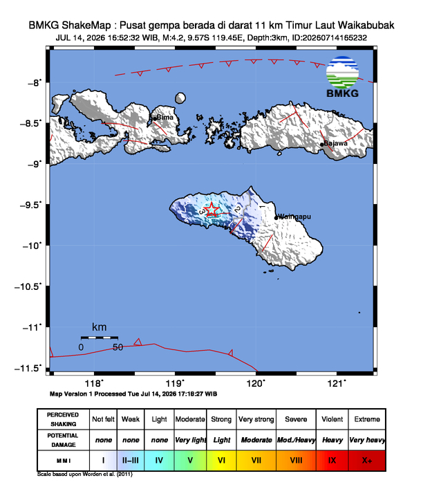 Gempa Magnitudo 4.2, 11km dari Timur Laut Waikabubak