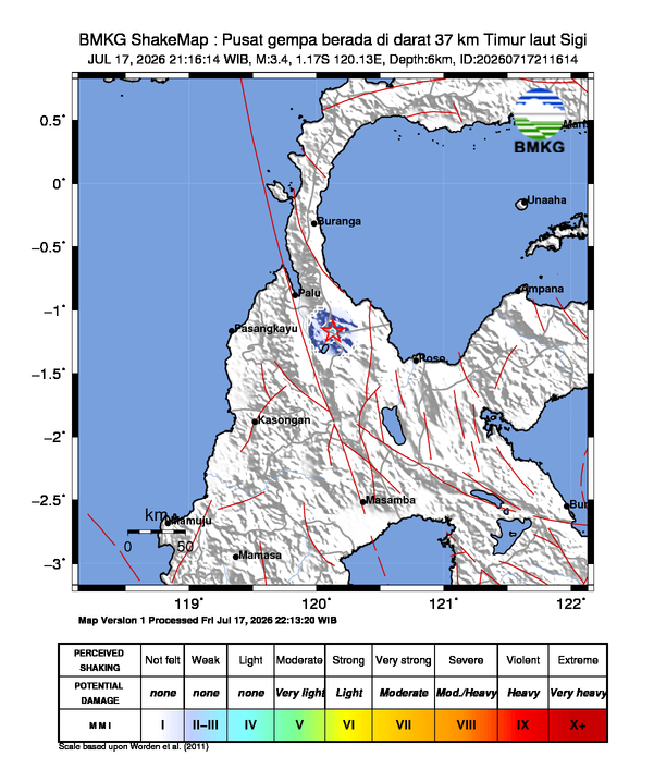 Gempa Magnitudo 3.4, 37km dari Timur laut Sigi