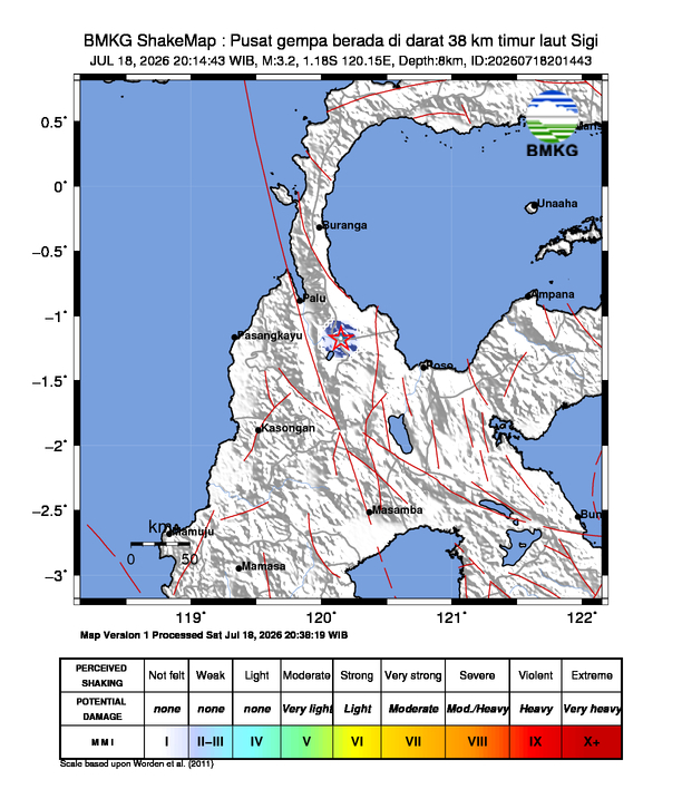 Gempa Magnitudo 3.2, 38km dari timur laut Sigi