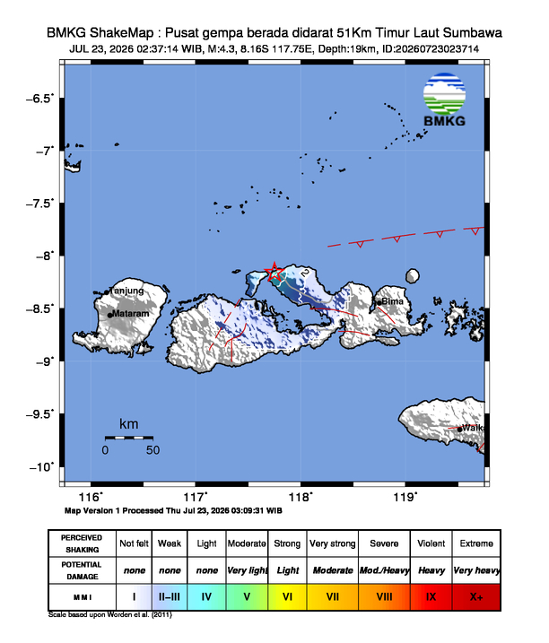 Gempa Magnitudo 4.3, 51Km Timur Laut Sumbawa, Nusa Tenggara Barat