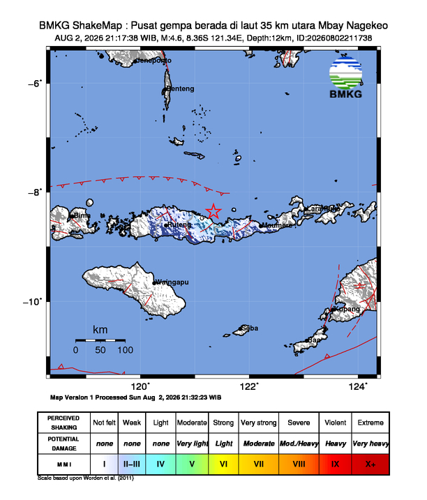 Gempa Magnitudo 4.6, 35km dari utara Mbay Nagekeo