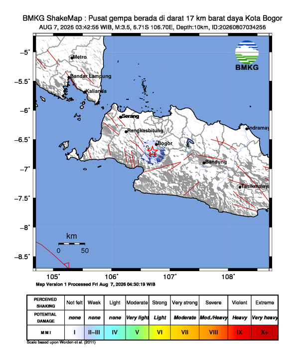 Gempa Magnitudo 3.5, 17km dari Barat daya Kota Bogor, Jawa Barat