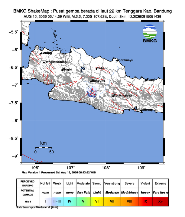 Gempa Magnitudo 3.3, 22km dari Tenggara Bandung, Jawa Barat