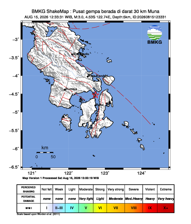 Gempa Magnitudo 3.0, 30km dari Muna, Sulawesi Tenggara